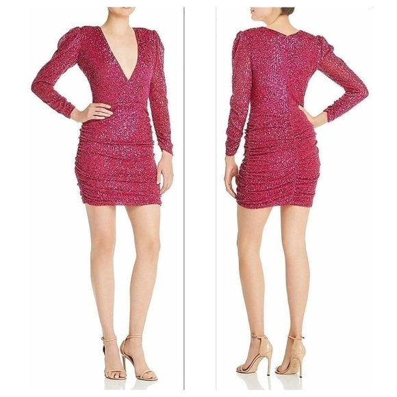 New Parker Dark Pink Arienne Sequinned Surplice Mini Dress US 6 - Picture 1 of 8